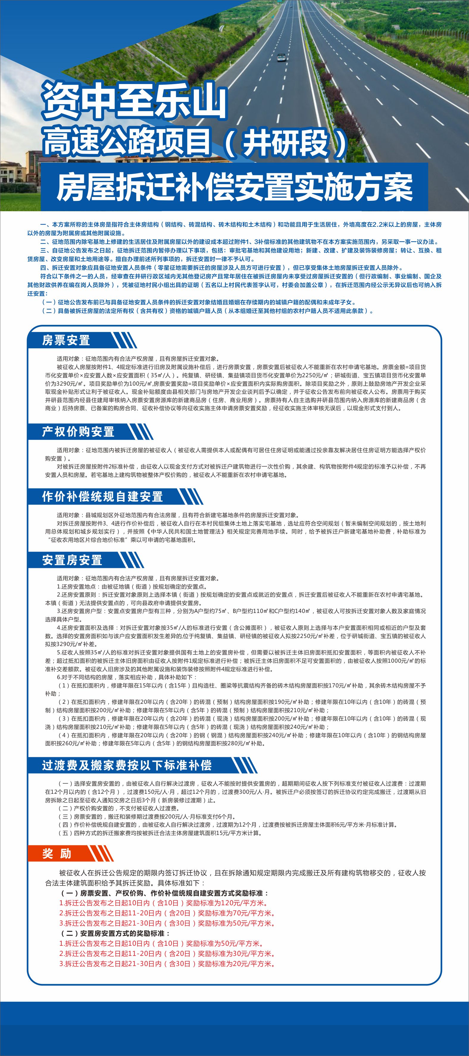 政策解读：《资中至乐山高速公路项目（井研段）房屋拆迁补偿安置实施方案》